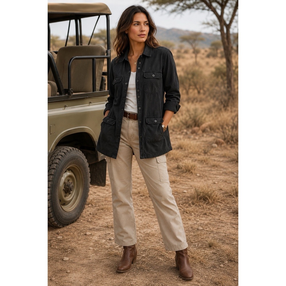 Lauren Jeans Co Ralph Lauren Utility Safari Jacket Black Cotton Shacket Women L